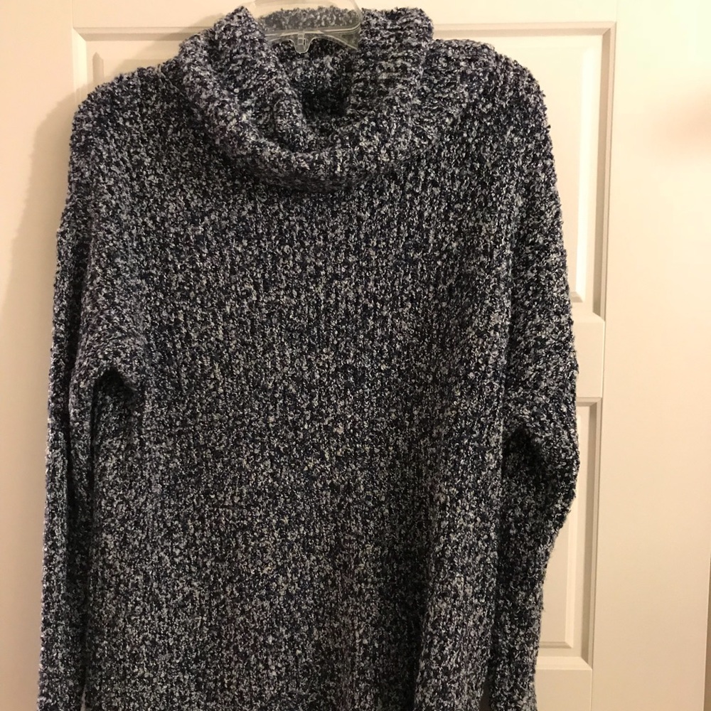 Forever 21 Navy Blue Marbled Cowl Neck Sweater